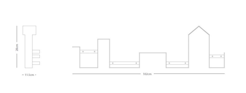 dimensions de l'étagère murale design LINEA-Faber-design-Antigone-Acconci-Riccardo-Bastiani
