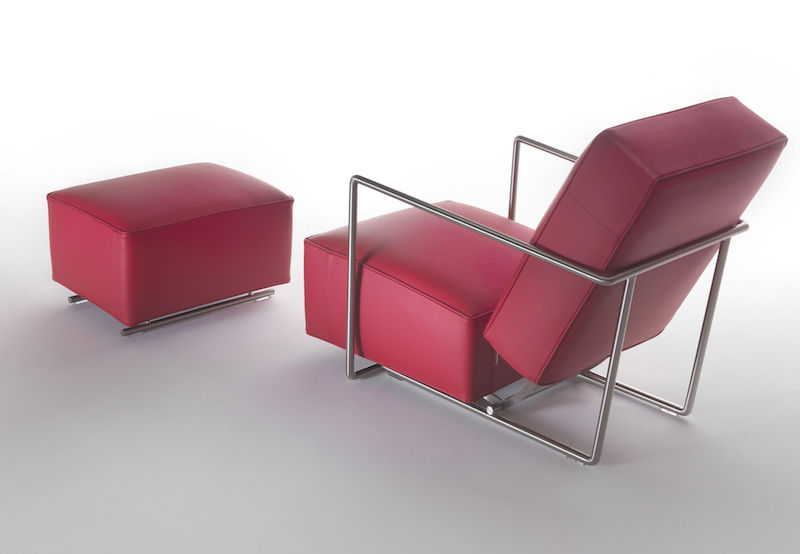 fauteuil de relaxation cuir-rouge-métal-design-moderne-ABC-Antonio-Citterio