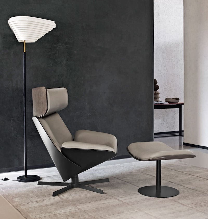 fauteuil relax style-scandinave-cuir-aluminium-noir-contreplaqué-chêne