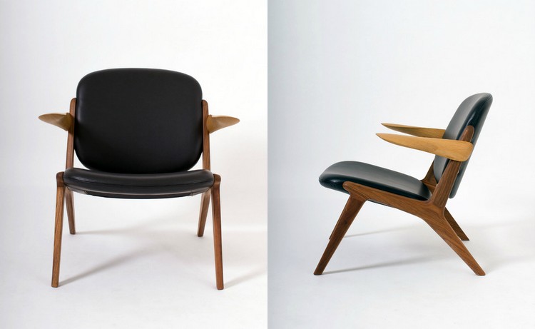 fauteuils design bois-massif-siège-dossier-tapissés-cuir-noir-Miyazaki