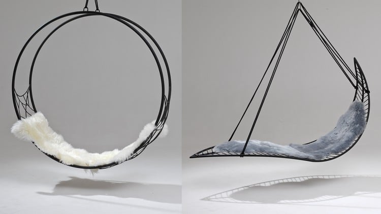 fauteuils design suspendus-fausses-fourrures-Studio-Stirling