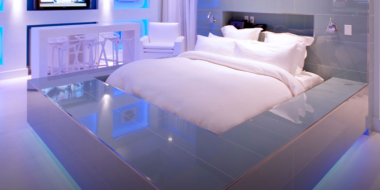 lit avec led -bleu-déco-carrelage-chambre-futuriste