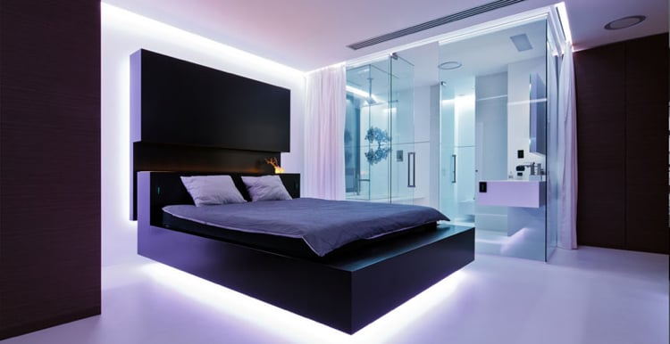 lit avec led -change-couleur-lit-flottant-éclairage-indirect