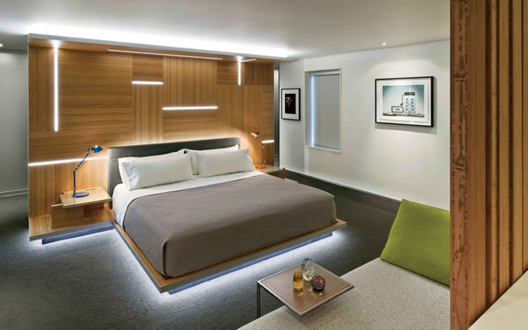 lit avec led -lit-plateforme-bois-tête-lit-lumineuse-bois