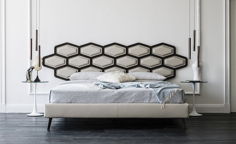 lit deux places design -moderne-minimaliste-tête-lit-hexagones