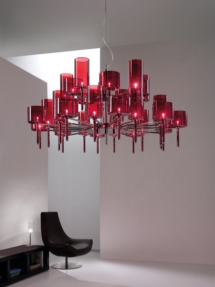 lustre design salle-manger-verre rouge-Spillray-Axo-light