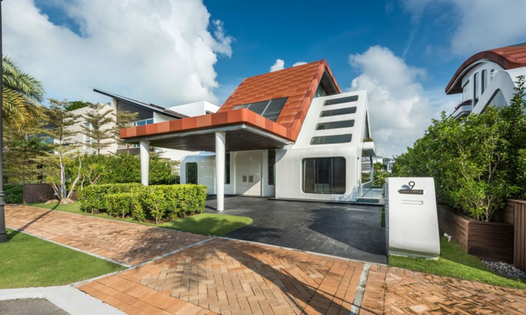 maison-architecte-Singapour-design-extérieur-forme-bateau-allée-côté-rue