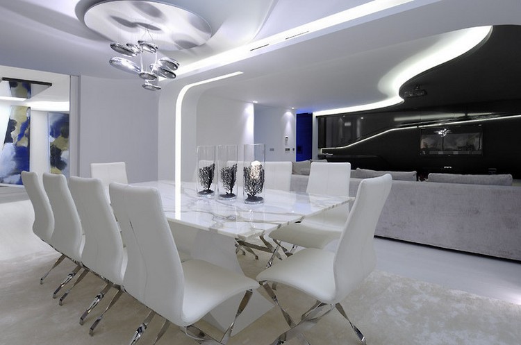 meuble salle à manger moderne blanc-neige-chaises-bois
