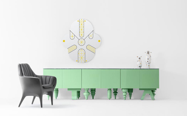 mobilier design -buffet-design-vert-pastel-pieds-dépareillés-Showtime-bd-barcelona-design