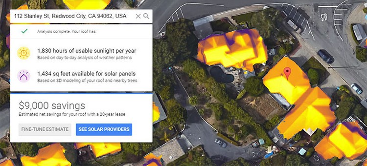 panneaux solaires project-sunroof-google