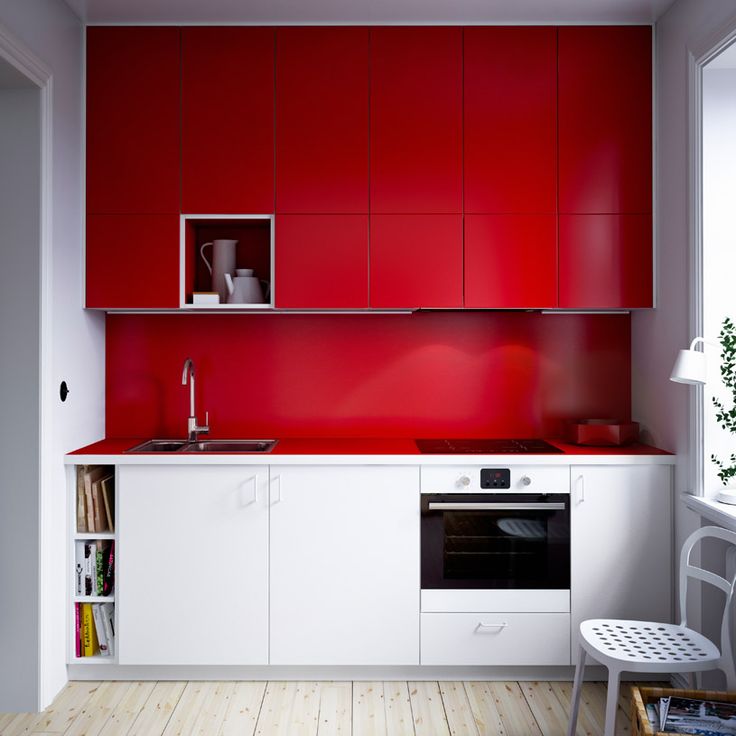 plan de travail cuisine -rouge-armoires-blanc-rouge-crédence-cuisine-rouge