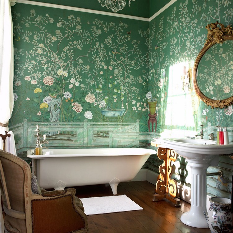 pose-papier-peint-style-chinois-motifs-vert-salle-bains