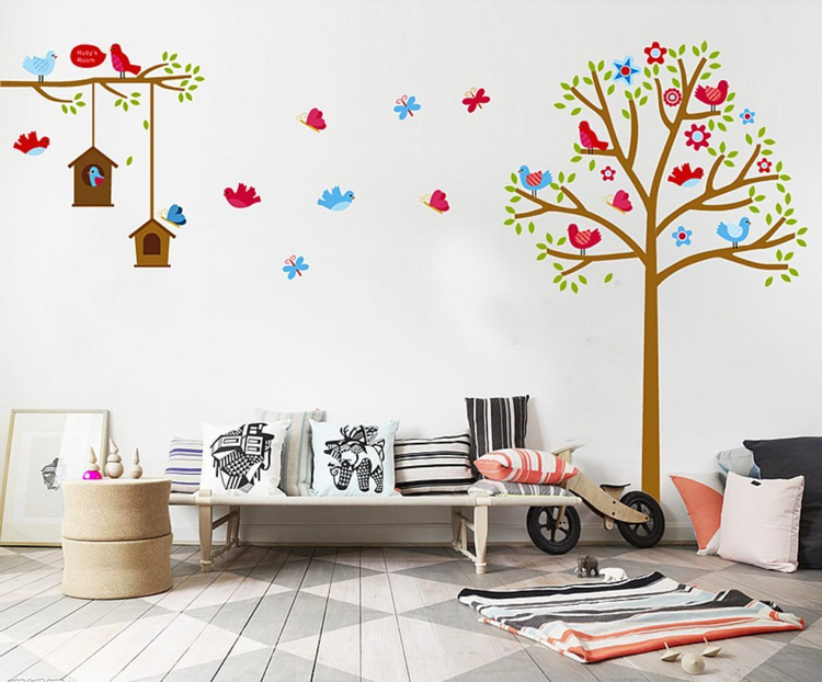 stickers muraux -arbre-oiseaux-décoration-chambre-enfant