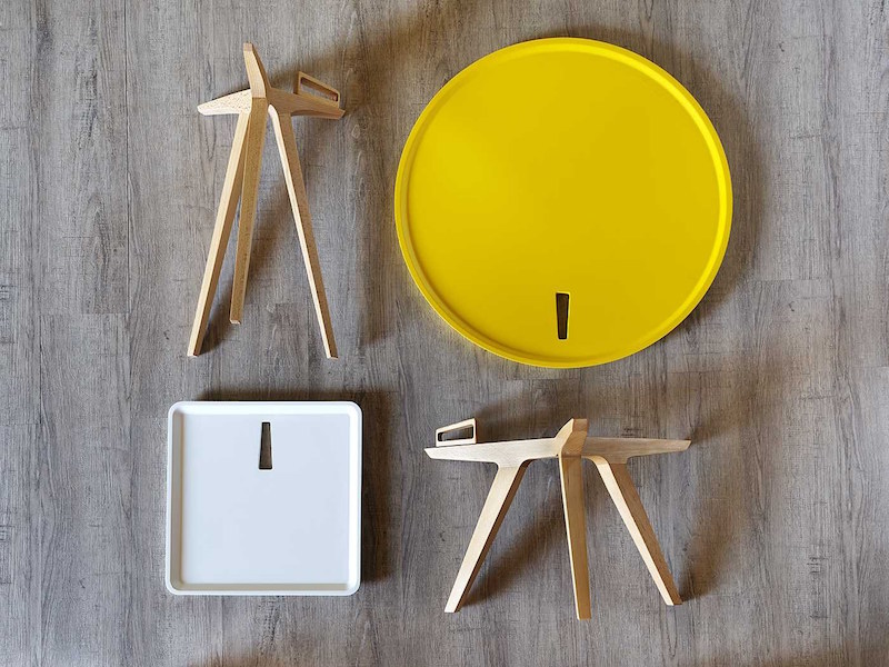 table basse ronde design-jaune-table-appoint-carrée-Servolone