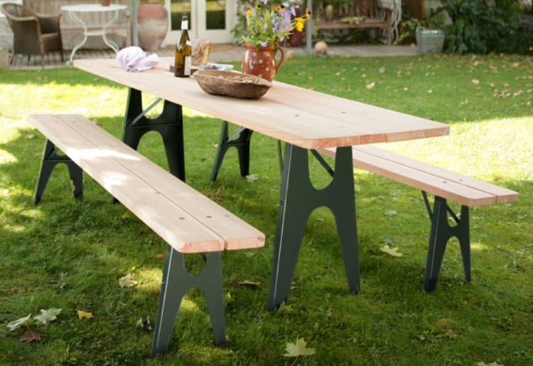 table jardin design -bancs-jardin-ludwig-acier-bois