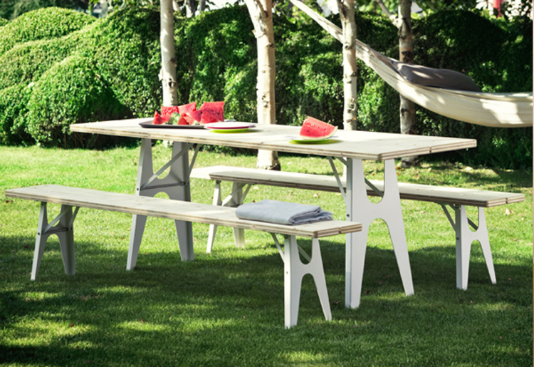 table jardin design -bois-acier-ludwig-bancs-jardin-bois-métal