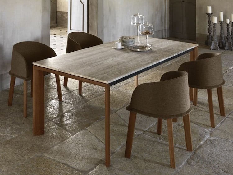 table jardin design -bois-plateau-marbre-CLEO-Talenti