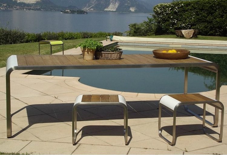 table jardin design -rectangulaire-bois-métal-corten-WAVE-Lgtek-Outdoor