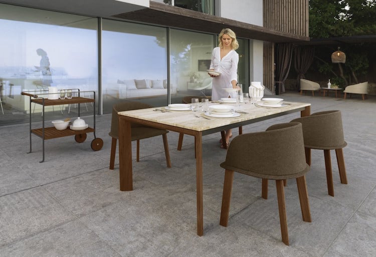 table jardin design -rectangulaire-bois-plateau-marbre-CLEO-Talenti