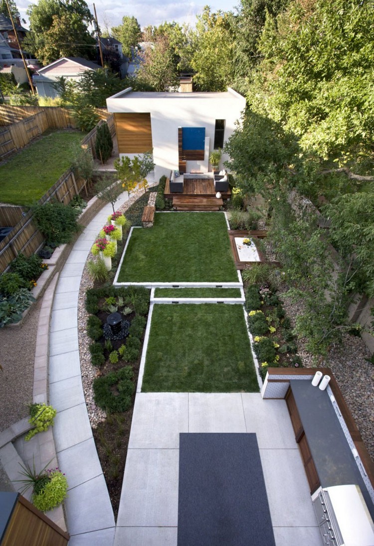 terrasse-jardin-moderne-terrain-longueur-étroit