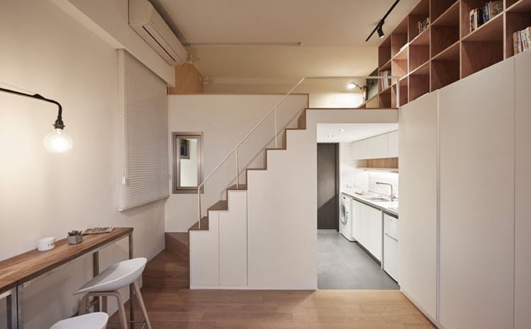 aménager un petit espace -rangement-sous-escalier-coin-cuisine-coin-repas
