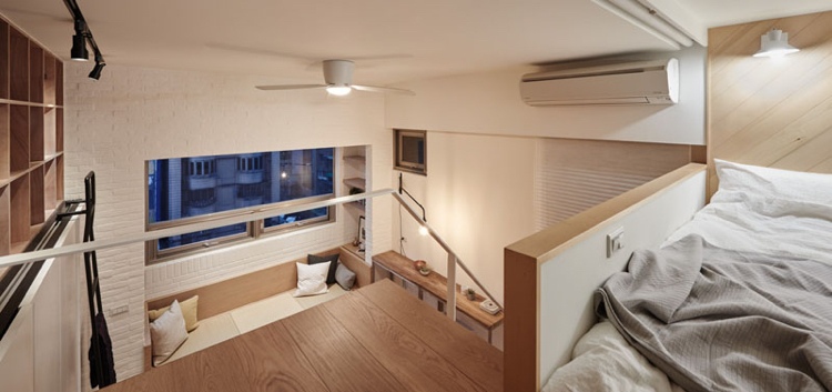 aménager un petit espace -studio-mezzanine-coin-couchage-ventilateur