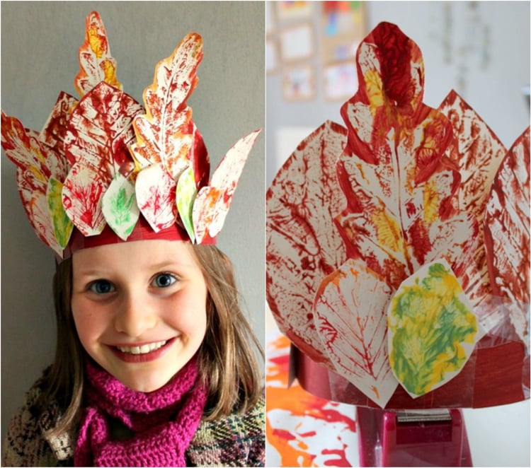 bricolage d’automne enfants-couronne-feuilles-papier-diy