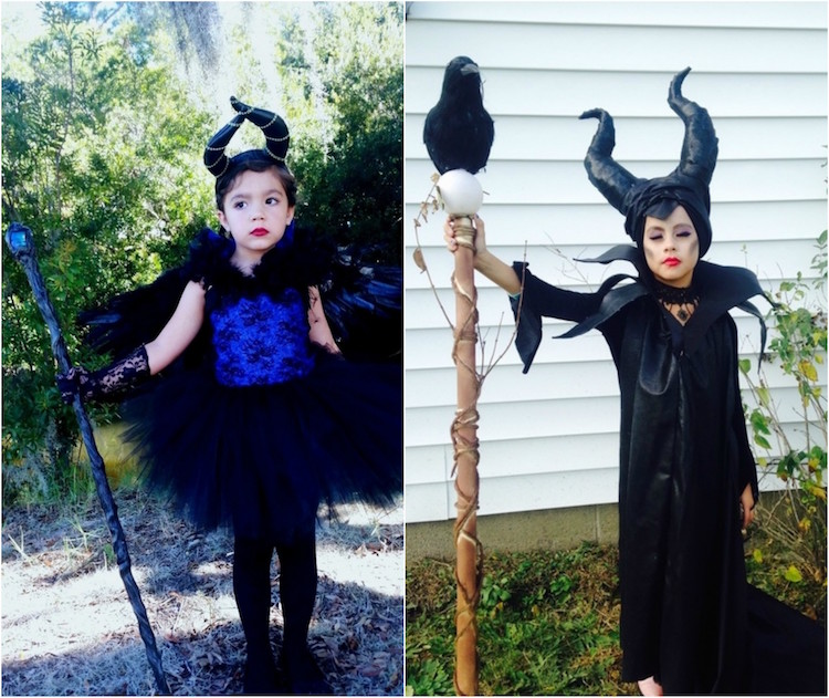 costume Halloween enfant -sorcière-maléfique-cornes-pèlerine-noire-sceptre