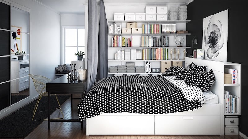 déco-chambre-coucher-adulte-blanc-noir-espaces-rangement-pratiques