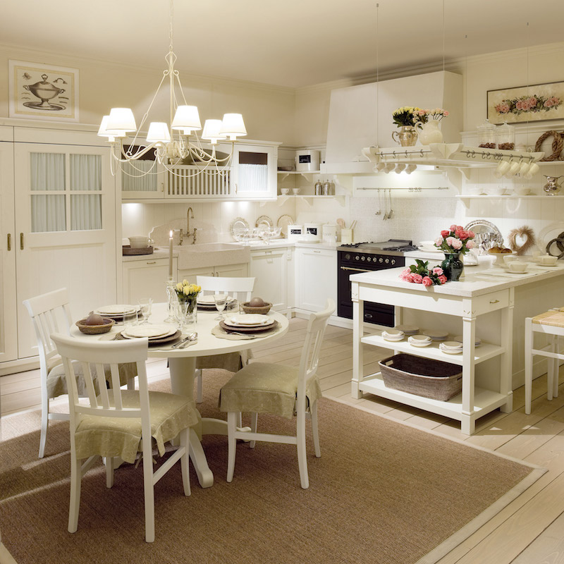 décoration-campagne-chic-meubles-blancs-cuisine-en-U-salle-manger-contemporains