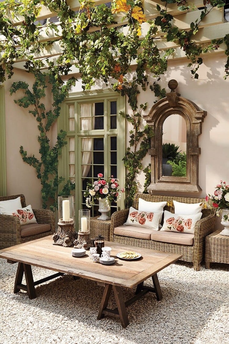décoration-jardin-extérieur-rustique-meubles-bois-rotin