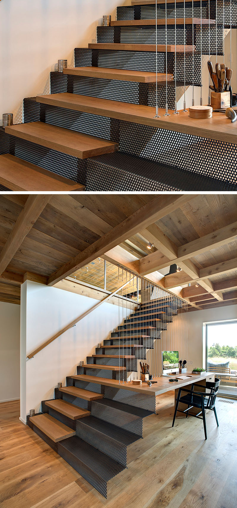escalier-intérieur-design-moderne-métal-perforé-bois-bureau