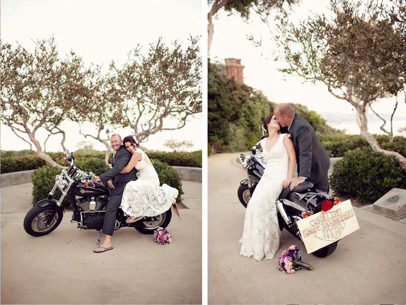 idée-thème-mariage-moto-photo-mariés-Harley-Davidson