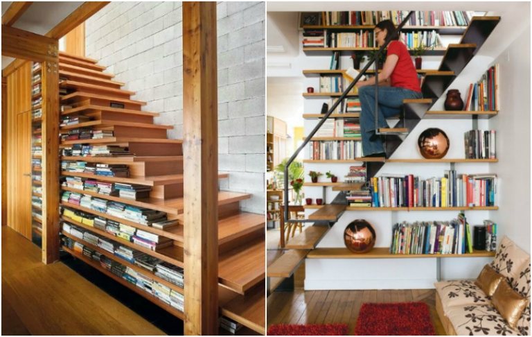 idées sur le meuble bibliothèque escalier-marches-étagères-bois-2-en-1