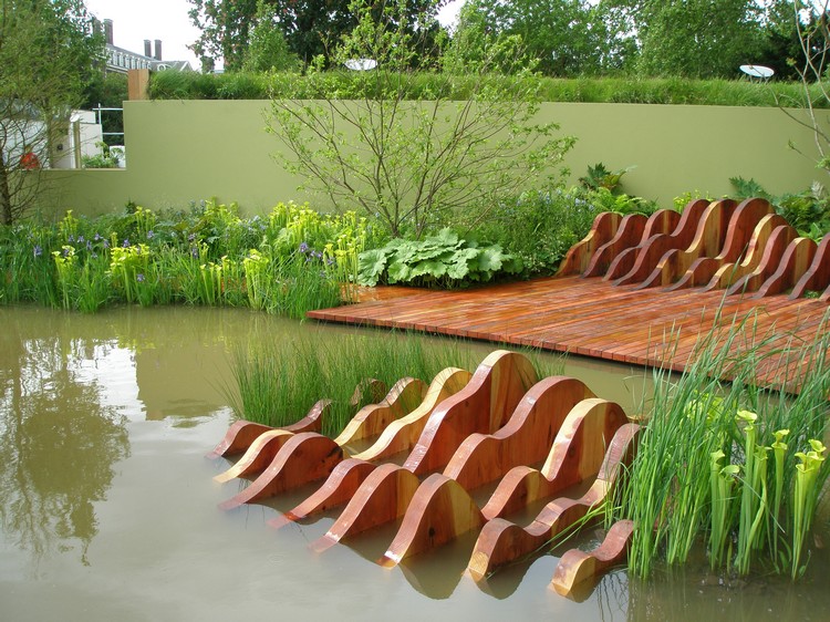 jardin contemporain bassin-eau-déco-bois-massif