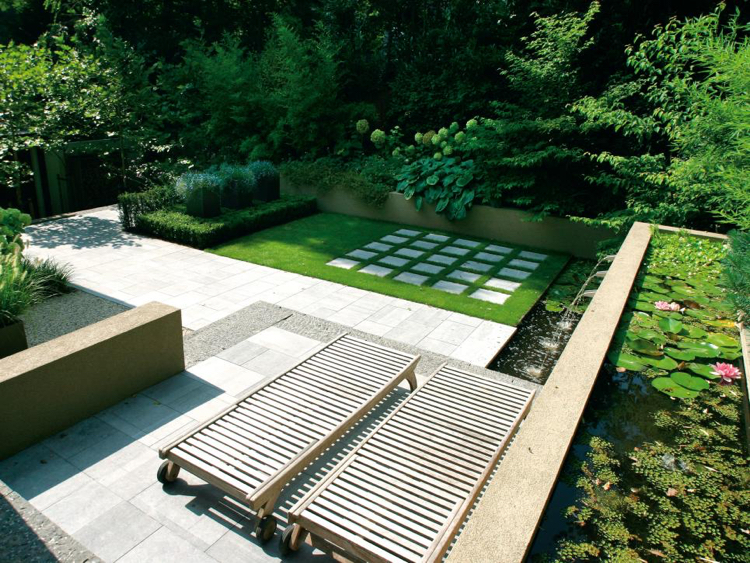 jardin en ville –moderne-style-formel-bassin-plantes-aquatiques