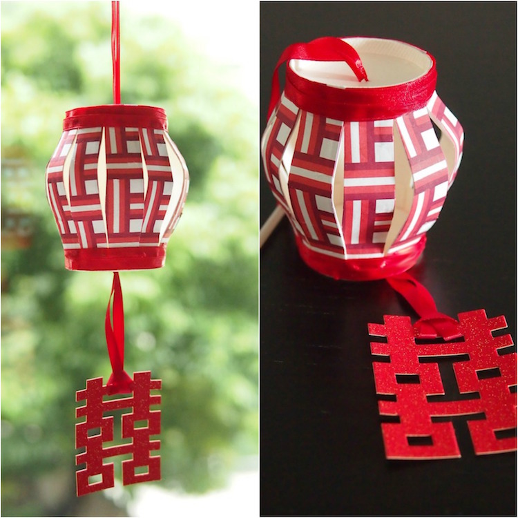 lanterne en papier -suspendre-papier-rouge-blanc-idée-bricolage-automne