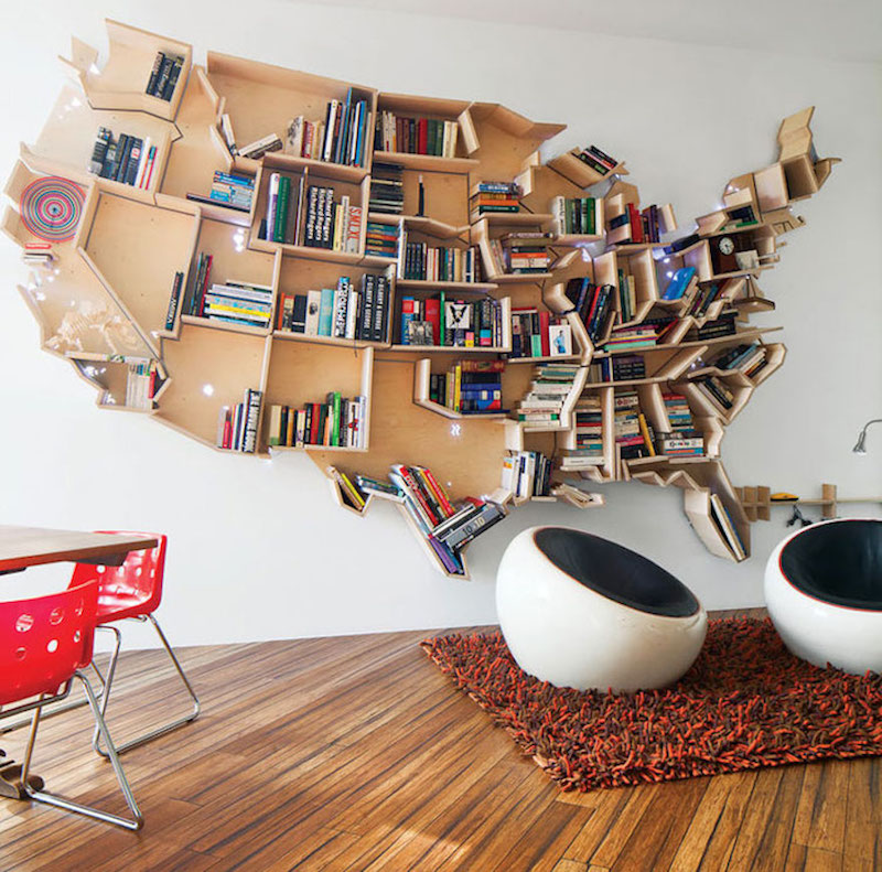 bibliothèque à montage-mural-forme-originale-États-Unis