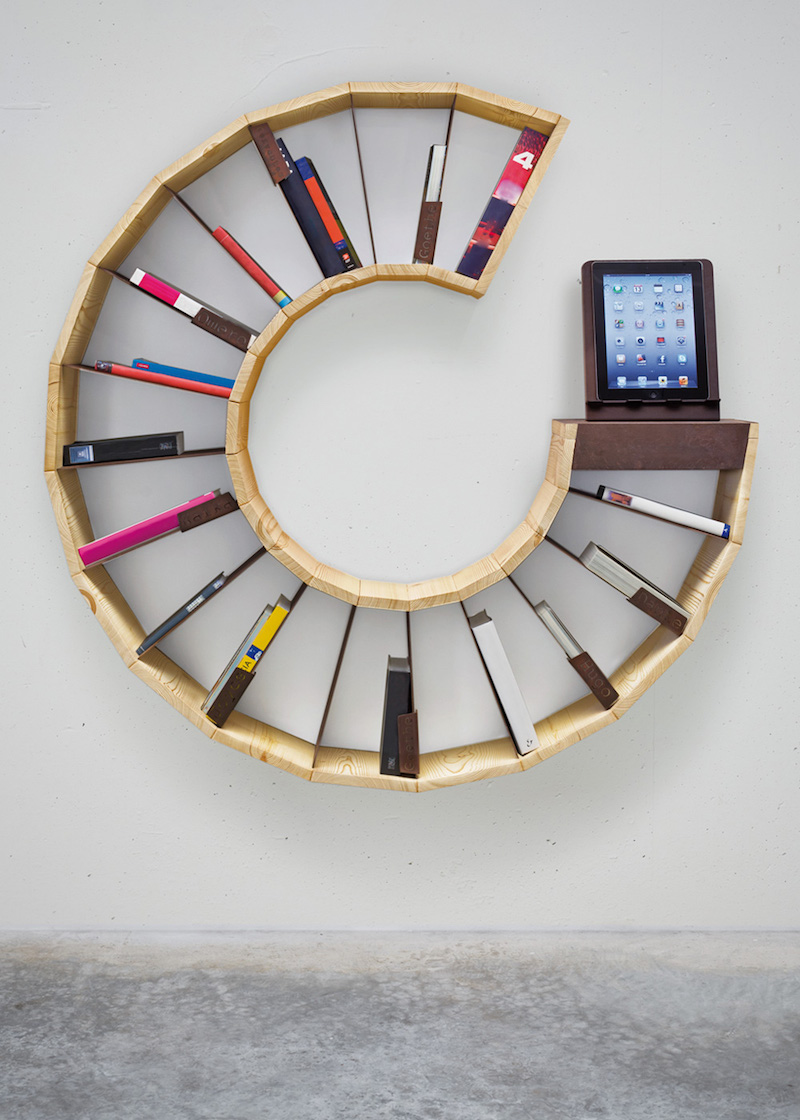 meuble bibliothèque mural-segments-circulaires-design-Sara-Bergando
