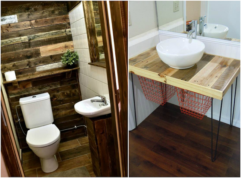 meuble en palette de bois pour la salle de bains-revêtement-mural-toilettes