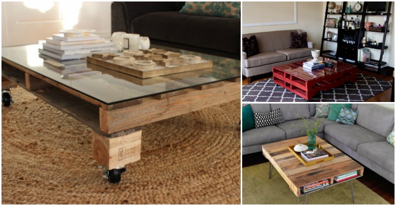 meuble en palette de bois pour le salon- table-basse-rangements-plateau-verre