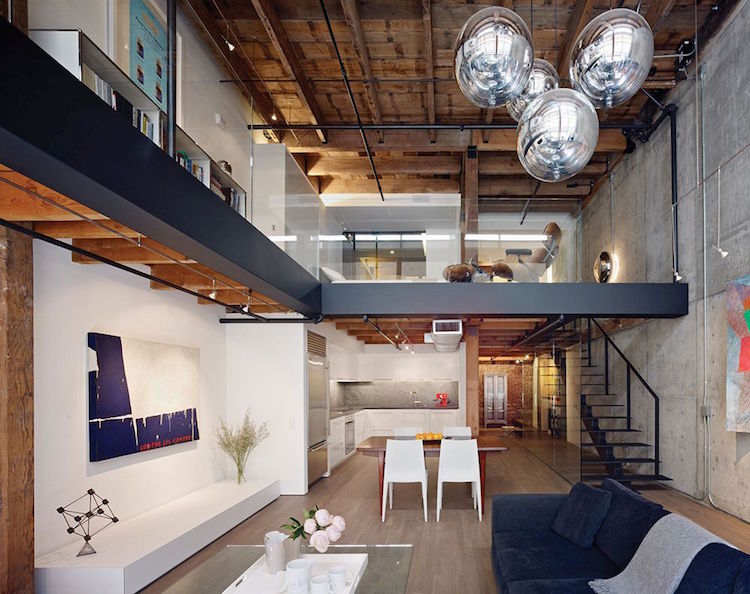 mezzanine-style-loft-industriel-suspensions-boules-miroir-San-Francisco