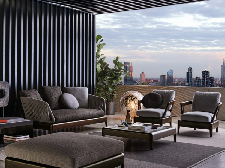 mobilier lounge -design-canapé-droit-fauteuils-table-basse-bois-iroko