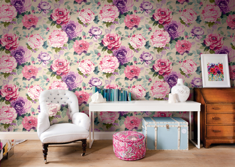 papier peint tendance -vintage-motifs-floraux-roses