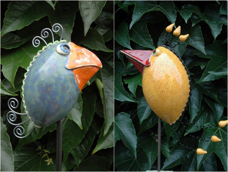 poterie de jardin -céramique-oiseaux-décoratifs-déco-jardin