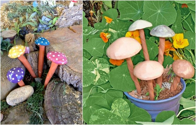 poterie de jardin -champignons-argile-idée-déco-jardin