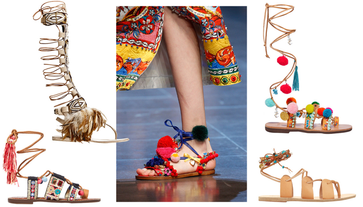 sandales ethniques accessoires-modèles-lacets-dorés