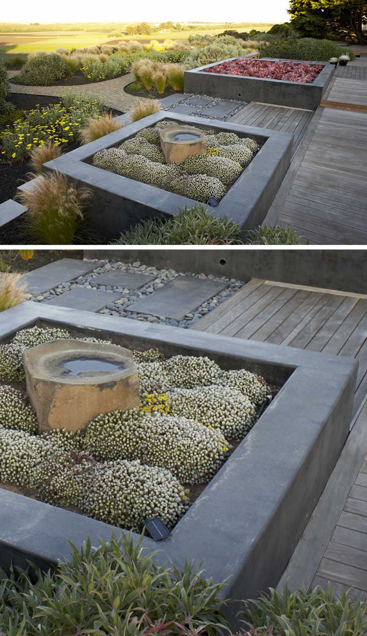 bac a fleurs en beton -carré-plantes-couvre-sol-terrasse-bois-ipé