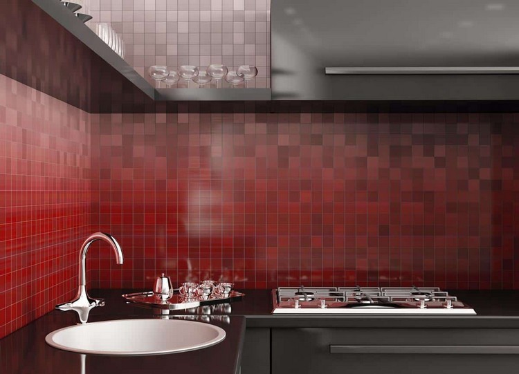 carrelage mural cuisine petit-format-dégradé-nuances-rouges