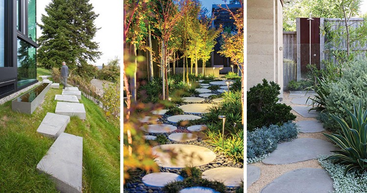 chemin de jardin –pas-japonais-ardoise-béton-jardin-contemporain